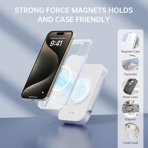 2024 Version 3 in 1 Wireless Super Fast Charging Station for iPhone, Apple Watch, AirPods, Magnetic Foldable Dock, White