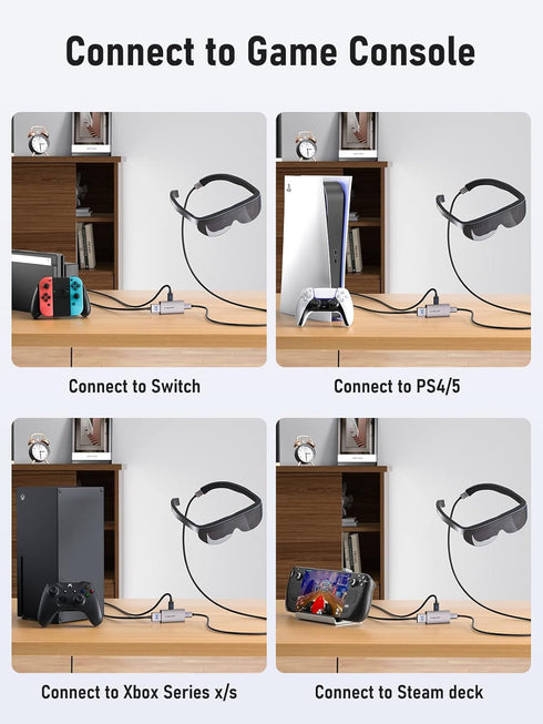 Lemorele HDMI to USB C Adapter 4K@60HZ, Compatible with RayNeo, XREAL Air, Rokid Air, PS4, PS5, Xbox
