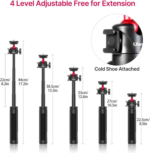 MT-16 Mini Camera Tripod, Extendable with 4 Levels Adjustment, 360° Ball Head, Lightweight Portable Vlog Selfie Stick