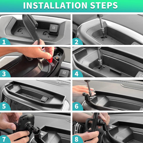 Multi-Mount Dash Phone Holder with Arm Metal Rod for Dodge RAM 2018-2023 (for 8.4" Screen), Phone Mount Storage Tray