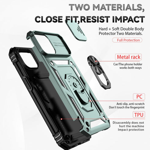 Hitaoyou Compatible with iPhone 15 Plus Case, iPhone 15 Plus Case with Camera Cover & Kickstand, Military Grade