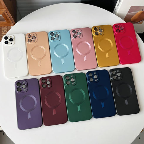 iPhone 14 Pro Max Magnetic Case for Women - Matte Luxury Soft Metallic, Magsafe Compatible, with Camera Lens Protector