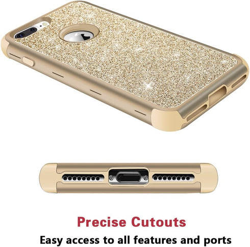 Hython Heavy Duty Defender Case for iPhone 8 Plus, iPhone 7 Plus, Bling Glitter Sparkle Hard Shell, Gold