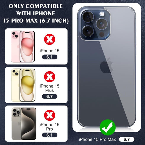 Beeyoka 3 Pack Screen Protector for iPhone 15 Pro Max, Front and Back Anti-Fingerprint Camera Protector for iPhone 15