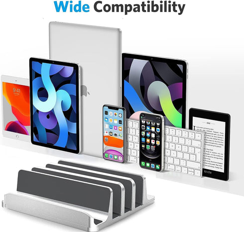 Vertical Laptop Stand Holder, 3 Slot Adjustable Dock Size, Space-Saving Desktop Holder for Computer, Tablet, Phone