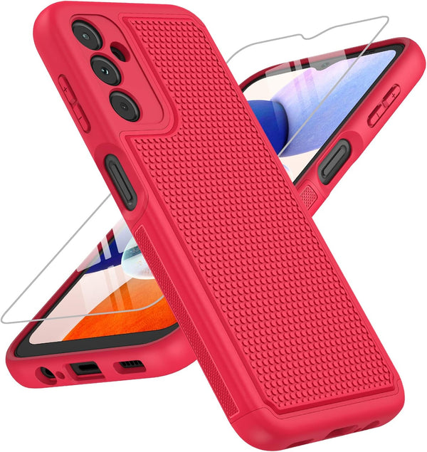 FNTCASE Dual Layer Heavy Duty Case for Samsung Galaxy A14 5G, Shockproof Rugged with Non-Slip Textured Back (Red)