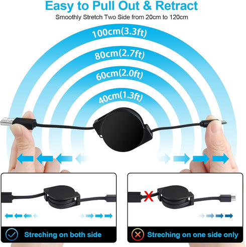 USB C Cable 3Pack 3.3FT Retractable Android Car Charger Phone Cord for iPhone 15/15 Pro/15 Pro Max/Samsung Galaxy S24