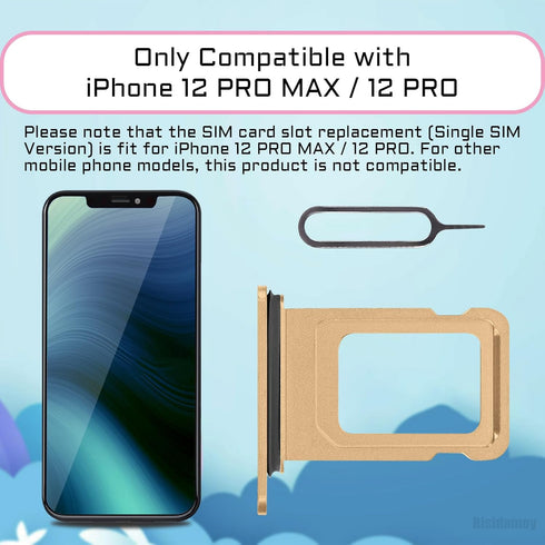 iPhone 12 Pro Max Gold Single SIM Card Tray Holder Adapter, SIM Card Slot Replacement for iPhone 12 Pro with Waterproof