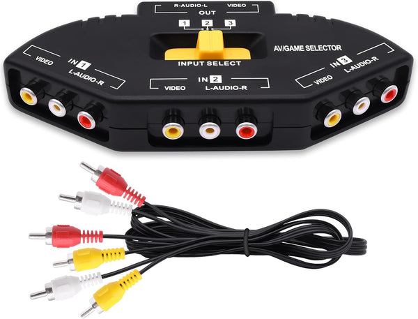 YARCHONN RCA AV Audio Video Switcher Splitter 3 Way Audio Video AV RCA