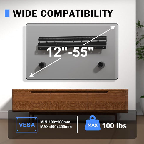 XINLEI No Stud TV Wall Mount, Drywall Studless Hanger for 12-55 inch Flat Screen TVs, Holds up to 100lbs