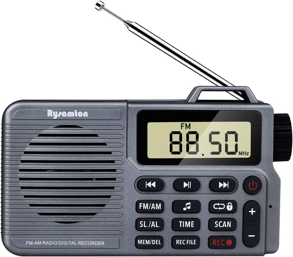 Portable AM/FM Radio, Small Pocket Radio with Bass Speaker, Long Battery Life, Support Micro SD Card and Record, Alarm