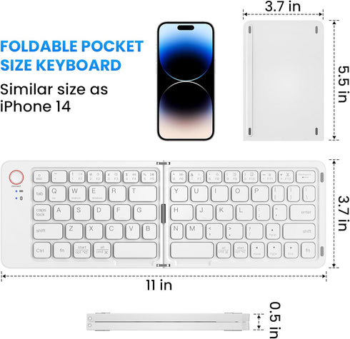 Mini Foldable Bluetooth Keyboard, Portable Wireless Full Size Keyboard (Sync Up to 3 Devices), Ultra-Slim Travel