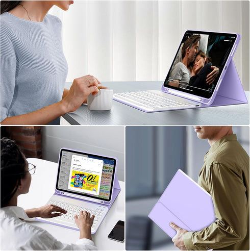Keyboard Case for iPad 10th Generation 10.9 Inch 2022, Wireless Bluetooth with Built-in Pencil Holder, Purple
