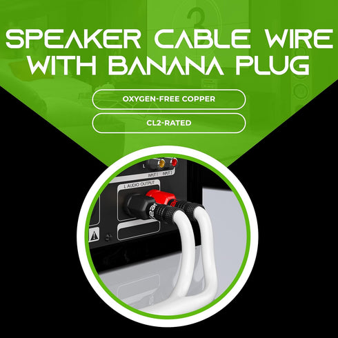 GearIT 12AWG Premium Heavy Duty Braided Speaker Wire (3 Feet) with Dual Gold Plated Banana Plug Tips - Oxygen-Free Copper (OFC) Construction, White by GearIT