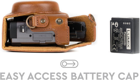 MegaGear MG1260 Ever Ready Leather Camera Case for Panasonic Lumix DC-ZS80, DC-ZS70, DC-TZ95, DC-TZ90 - Light Brown