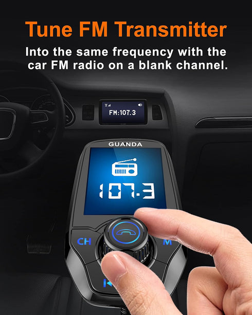 Upgraded Bluetooth FM Transmitter for Car, Wireless Radio Adapter Kit with 1.8" Color Display, Hands-Free Call, USB