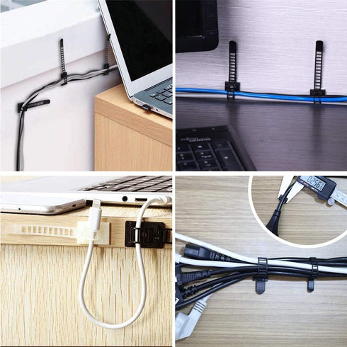 50Pcs Adhesive Cable Management Ties - Extra Screw & Hole, Multi-Purpose Wire Organizer Adjustable Nylon Cable Straps