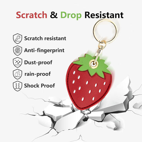 Cute Leather Keychain Case for Apple AirTag, Tile Mate, Galaxy SmartTag, eufy SmartTrack Link (strawberry)