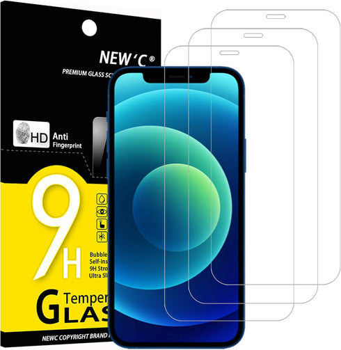 NEW'C 3 Pack Screen Protector for iPhone 12/12 Pro (6.1"), Tempered Glass, Case Friendly, Anti Scratch, Bubble Free,