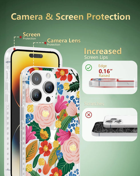 iPhone 15 Pro Max Case with Camellia Blossom Floral Design, Cute Clear Flower Cover for Women, Slim Shockproof Bumper