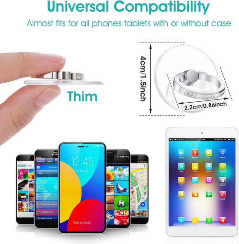 ralhaywi 2pcs Kickstand360 Diamond Phone Ring Stand HolderRound Transparent Phone Ring Degree Rotation Finger Grip
