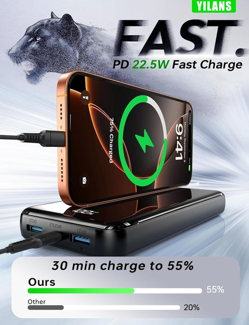 YILANS Charger,50000mAh 22.5W Pack 6 2 17/16/15/14/13/12,Android Portable Power Bank Built-in Cable, PD USB C In & Out