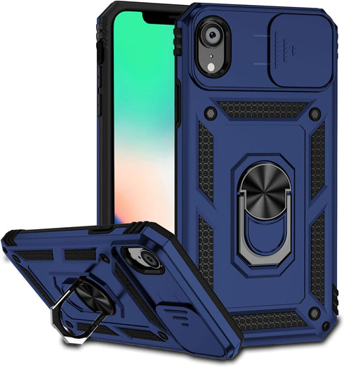 Hitaoyou iPhone XR Case with Camera Cover, Military Grade Shockproof Heavy Duty Protective Case with Kickstand (Blue)