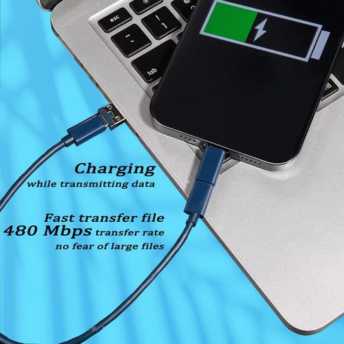 Multi USB Charging Adapter Cable Kit, USB C to Lighting Adapter Box, Data Transfer, Phone Holder (Blue)
