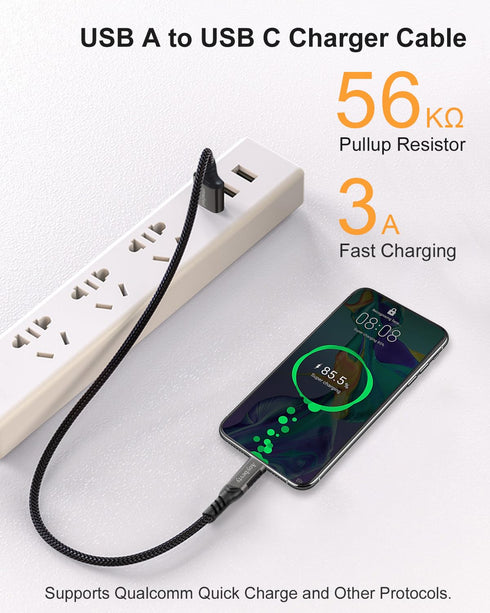 USB A to USB C Cable (2 Pack 1.6FT), USB 3.1/3.2 10Gbps Data Transfer and 60W 3A Fast Charging for Type C Devices