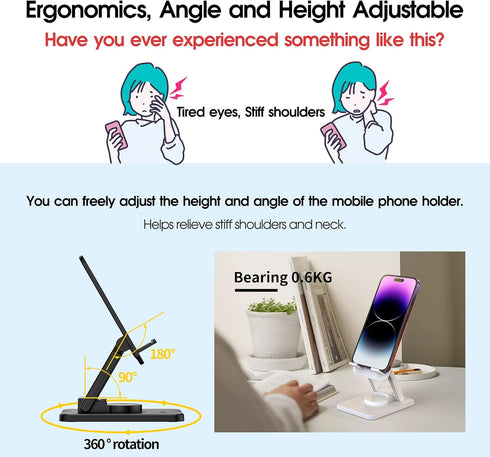 Aiwode 360° Rotating Cell Phone Stand, Desk Phone Holder, Portable Cellphone Cradle, Foldable Phone Stand for iPhone
