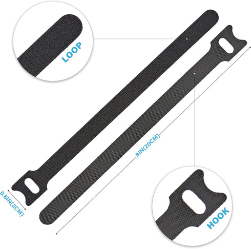 200 PCS Reusable Cable Ties with Hook and Loop, Adjustable 8 Inch Cable Management Straps for Organizing Home