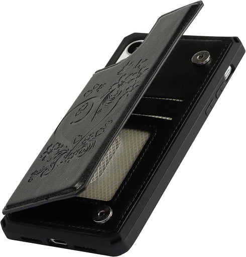 iCoverCase Wallet Phone Case for iPhone 11 Pro Max, RFID Blocking Card Holder, Embossed PU Leather with Wrist Strap