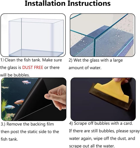 Fish Tank Aquarium Background, Black Electrostatic Adhesion, Glue-Free, Size 11.8 x 39 Inch