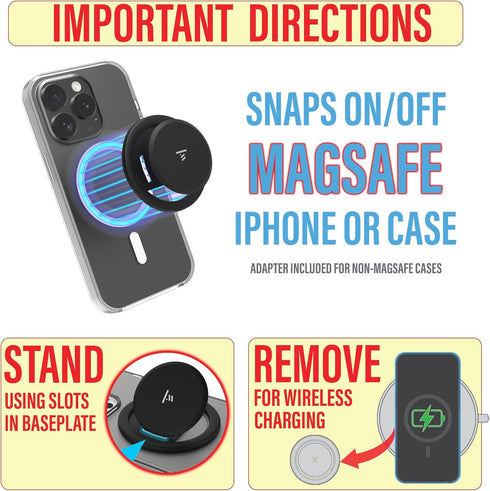 Tango 10x Ultra Thin Grip for MagSafe: One Hand Open, Stand, Expandable, Space Grade Steel, Removable for Wireless