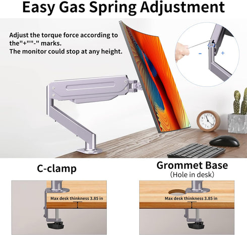 Suptek Monitor Mount, Gas Spring Single Monitor Arm Desk Mount, Fully Adjustable Fits 17-27 inch Monitors, Weight