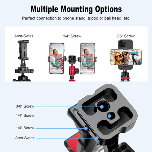 Manbily 360 180 Phone Tripod Mount, Metal Smartphone Mount Adapter with Dual Phone Holder, Swivel Flip Adjustable Clip