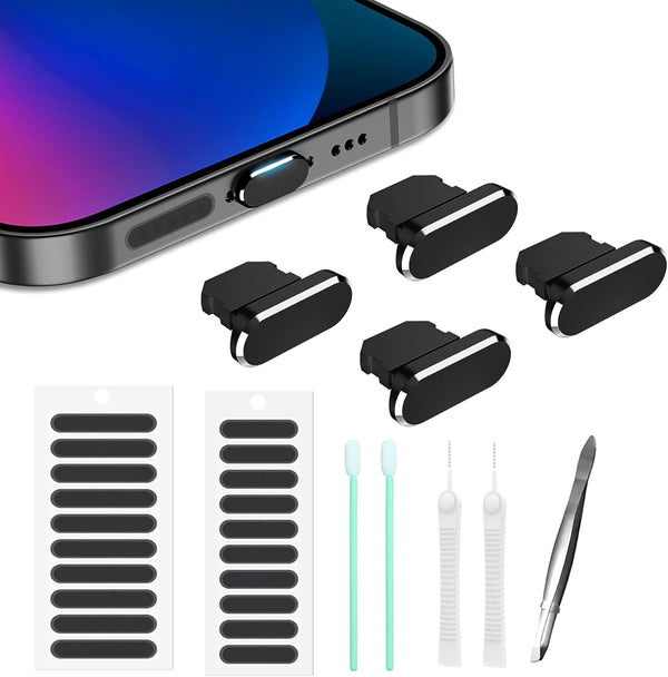 iPhone Dust Plug Compatible with iPhone and AirPods, Lightning Port Protector Anti Dust Cover with Speaker Cover (Black)
