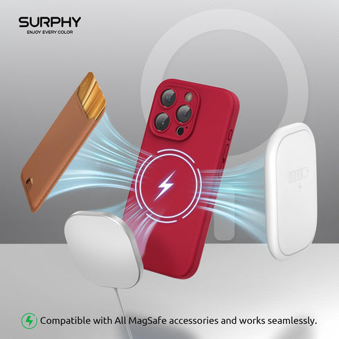 SURPHY iPhone 15 Pro Max Case (6.1 inch, 2023) - Liquid Silicone, MagSafe Compatible, Red + 2 Pack Screen Protector.