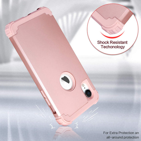 IDweel iPhone XR Case, Rose Gold 3-in-1 Shockproof Hybrid Cover with Tempered Glass Screen Protector for Women.
