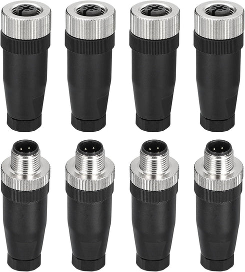 MECCANIXITY 4 Pin M12 Male & Female Aviation Wire Connector, 4 Set Waterproof IP67 Circular Connector