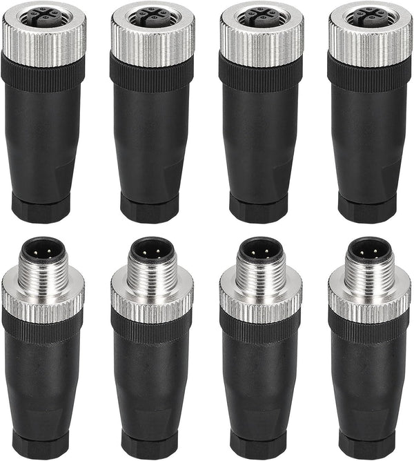 MECCANIXITY 4 Pin M12 Male & Female Aviation Wire Connector, 4 Set Waterproof IP67 Circular Connector