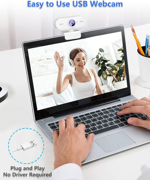 FWV 1080P Webcam HD,Web cam with Microphone, Noise Cancellation, Wide-Angle Lens, Auto Light Correction, Plug & Play