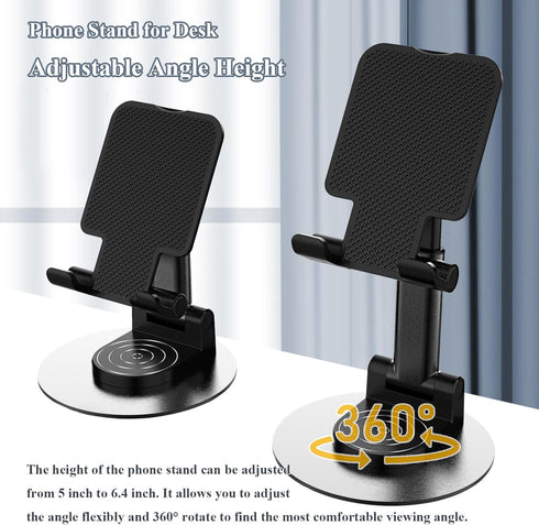 Rotatable Cell Phone Stand for Desk, Height Angle Adjustable Holder Compatible with Most Smartphones, iPhone 14
