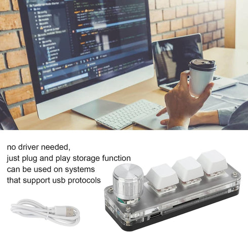 Yoidesu Mini 3 Key Keypad with Knob, One Handed Macro Mechanical Keyboard, 3 Fully Programmable Keys for Office, Games