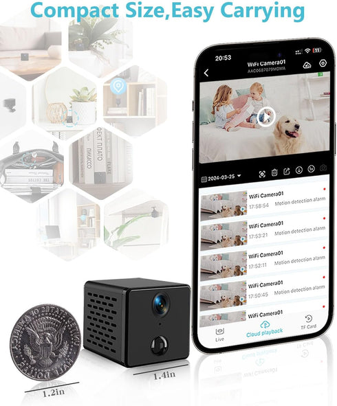 WiFi Mini Camera, Hidden Spy Camera with Free Cloud Storage & 32G SD Card, 4K HD, AI Motion Detection