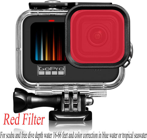 Hero 12 11 10 9 Waterproof Housing Case with 3-Pack Dive Filter for GoPro Hero 12 11 10 9 Black, 60m Dive Case