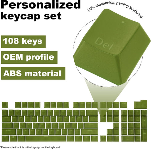 MECCANIXITY 108 Keys Pudding Keycaps Set OEM Profile 60 Percent ABS for Mechanical Keyboard Layout, Army Green