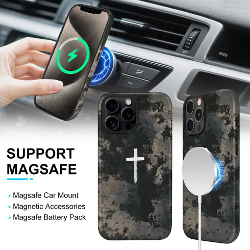 flewfun 15 Magnetic for iPhone Case Christian Cross Camo Phone Case, Shockproof Slim Soft TPU and Hard PC Protective