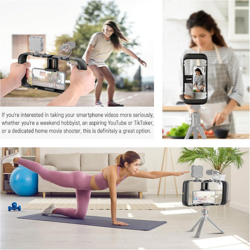 NEEWER Smartphone Video Rig, Phone Stabilizer Grip Vlogging Cage with Cold Shoe Tripod Mount for iPhone Samsung