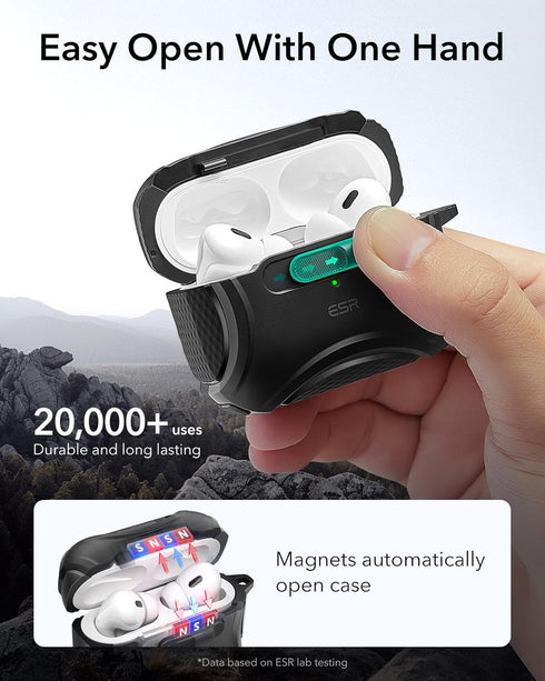 ESR AirPods Pro Case (2023/2022/2019, 2nd/1st Gen), Compatible with USB-C/Lightning, Effortless MagSafe, Black